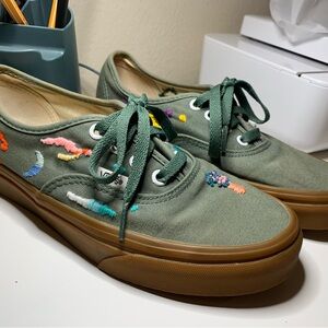 Embroidered Green Brown Vans Shoes